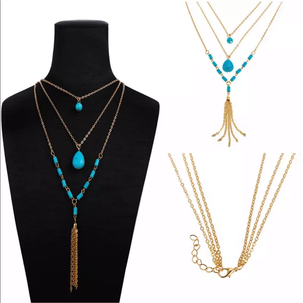 Boho Turquoise Layered Necklace - Picture 2 of 6